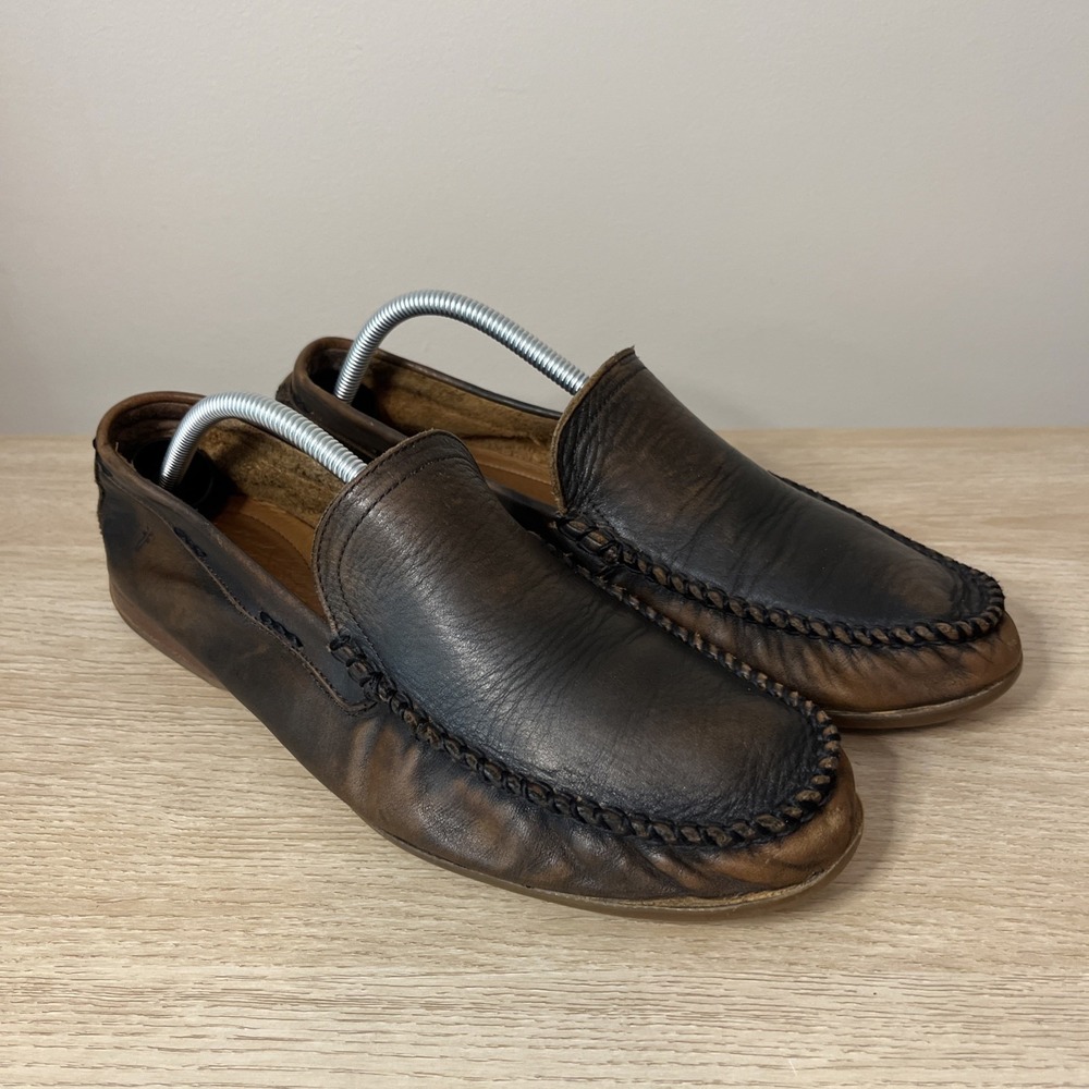 Frye Lewis Venetian Loafers‎ Men's 10 Burnished Brown Driver Shoes Distressed